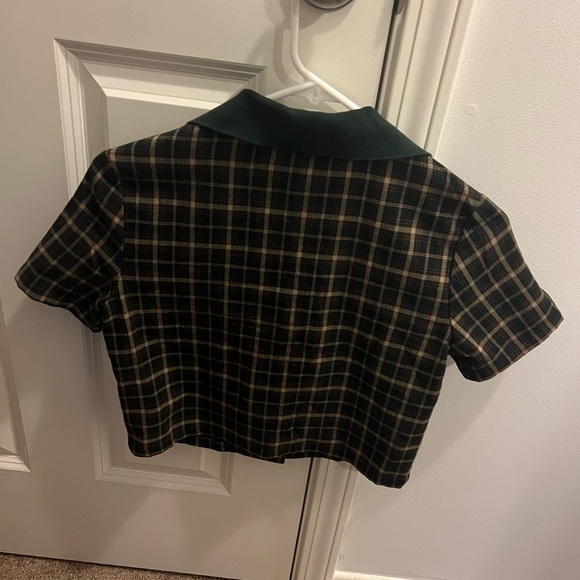 Brandy Melville argyle cropped button up, dark academia plaid - Picture 5 of 5